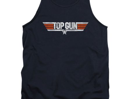 TOP GUN : DISTRESSED LOGO ADULT TANK NAVY MD on Sale