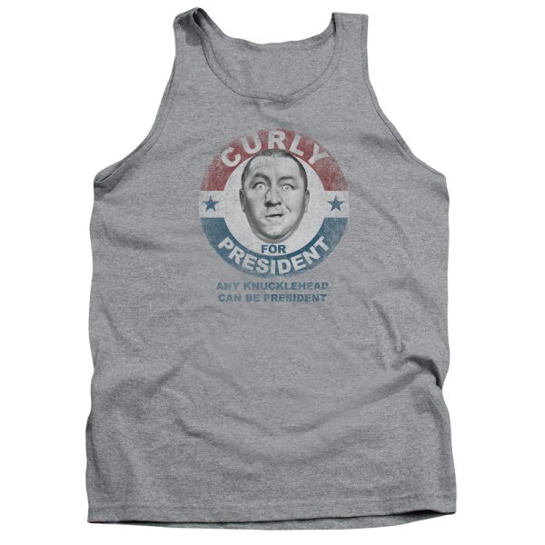 THREE STOOGES : CURLY FOR PRESIDENT ADULT TANK ATHLETIC HEATHER SM Online Hot Sale